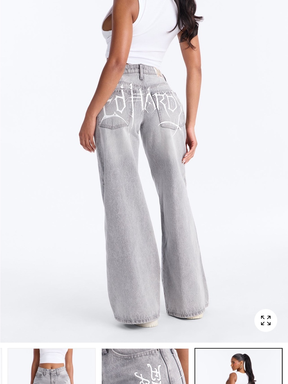 Ed Hardy Light Gray Wide-Leg Jeans with White Back Logo